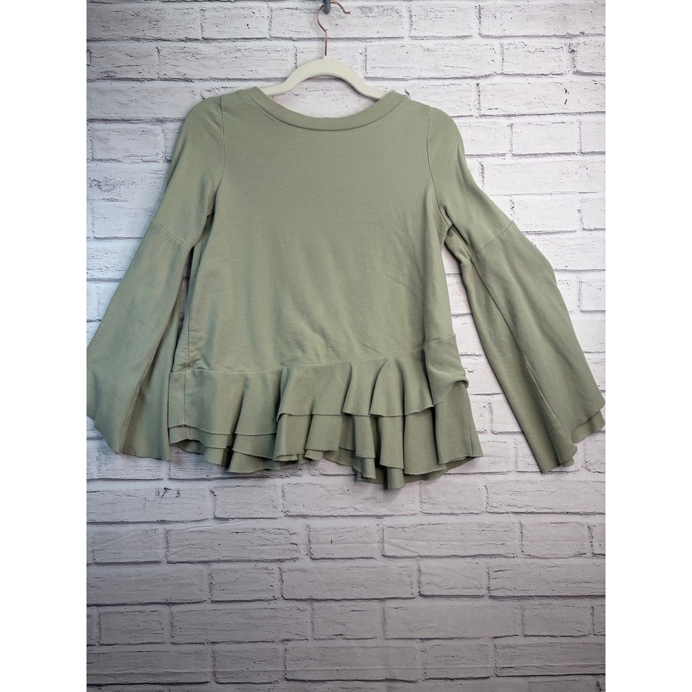 Altar'd State Sage Green Ruffle Hem Bell Sleeve Lagenlookt Top Womens Small